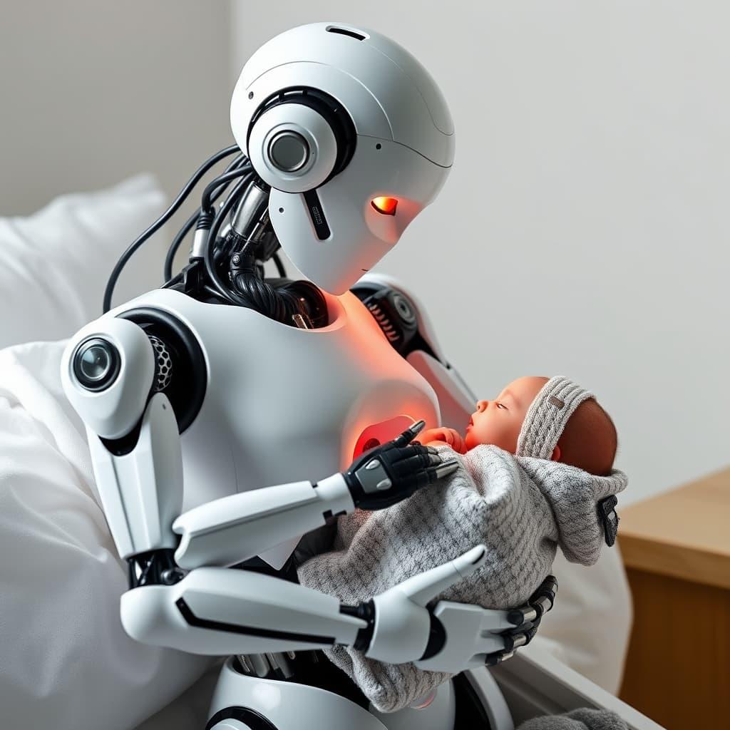 un robot amamenta um bebê